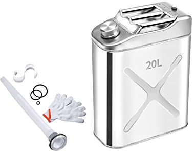 Benzinkanister Diesel Kanister 10L 20L Edelstahl Metall Kraftstoff Reservekanister Camping Wasserbehälter Dicht Verschlossen mit Ausguss Entlüftungs Kit for Auto, Automobil, Motorrad ( Size : 20l )