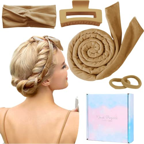 TOBATOBA Bandeau de bigoudis sans chaleur, boucles sans chaleur pour dormir pendant la nuit ensemble de bouclage doux sans chaleur tige à friser bandeau ondulé cheveux bigoudis avec pince à cheveux