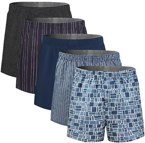 5Mayi Herren Boxershorts Baumwolle Unterhosen Männer Locker American Boxershorts Herren Weit 5er Pack XL, E: Gestreiftes 5er-Pack