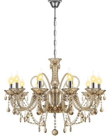 Ridgeyard Moderna salón araña de cristal, araña de techo de 10 luces E14 de Cognac cristal K9 con cadena ajustable para dormitorio, salón, comedor, hotel