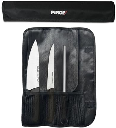 Pirge Ecco Starter Set Profi Messerset mit Tasche 4 Stück - Profi Kochmesser Set - Edelstahl Profi Küchenmesser Set - Messer Set Scharf