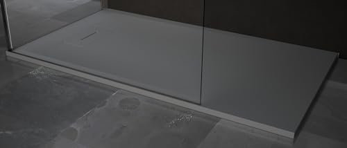 Novellini Novosolid Piatto Doccia Misura 160x100 Spessore 3,5cm Colore Grigio Resina Bagno Installazione Appoggio Filo Pavimento Tagliabile Sagomabile Riparabile Slim Sottile Ultrapiatto Copripiletta
