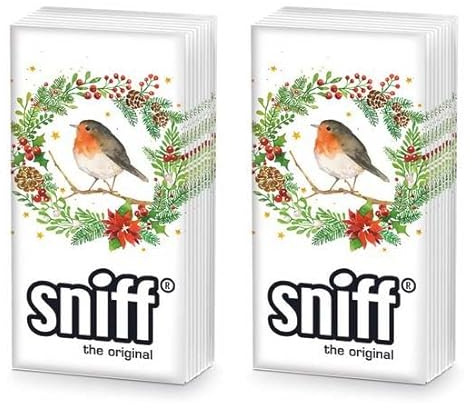 20 einzelne Taschentücher Weihnachten Vogel im Winterkranz. 2 Packungen mit 10 einzelnen Taschentüchern als Geschenk.