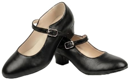 LE CÔTÉ CHIC | Zapatos Negros de Baile Flamenco para Niña de Iniciación | Talla 26 | Tacón Ancho de 3,5 cm | Cómodos para Clases de Sevillanas y Danza Española | Cierre de Hebilla