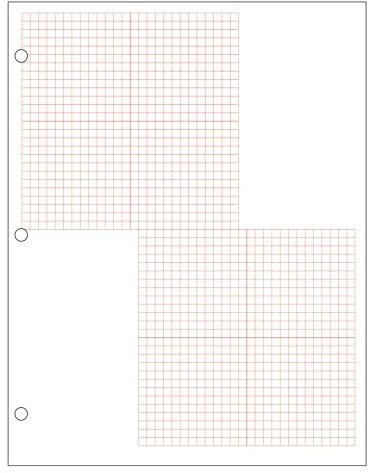 Geyer Instructional Products - Metrisches Quadranten-Millimeterpapier, 2 Quadranten mit 1/2 cm Quadraten, akzentuierte Achsen, doppelseitig, rot liniert, 500 Blatt Ries, dreilochig gelocht