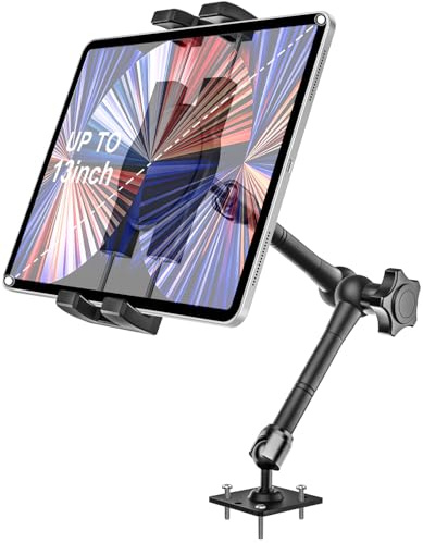 woleyi Drill Base Tablet Mount for Truck - [Metal Long Arm] Heavy Duty Truck Tablet Holder Dashboard Car Mount for Commercial Vehicles, Semi Trucks, for 4.7-13 iPad Pro, Air, Mini, Galaxy Tab, Z Fold