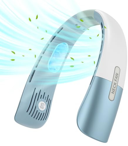 Qsocksy Ventilador de cuello portátil, manos libres con 5 velocidades, ventilador personal recargable por USB para mujeres y hombres, color azul