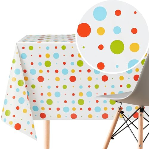 KP HOME PVC Tovaglia Plastificata Rettangolare 300x140 cm - Tela Cerata Tavolo fino a 10 Posti la Cucina - Tovaglia in Plastica - Modello a Pois Colorato per Bambini - Impermeabili Vinile