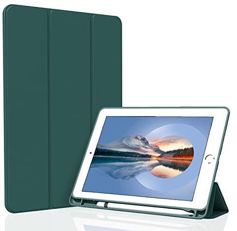 Funda para iPad Air 3 y iPad Pro 10,5 Pulgadas, Carcasa Trasera de TPU Suave Ultrafina y Ligera, Funda Inteligente con Reposo y activación automática y Soporte para lápiz, Verde Oscuro