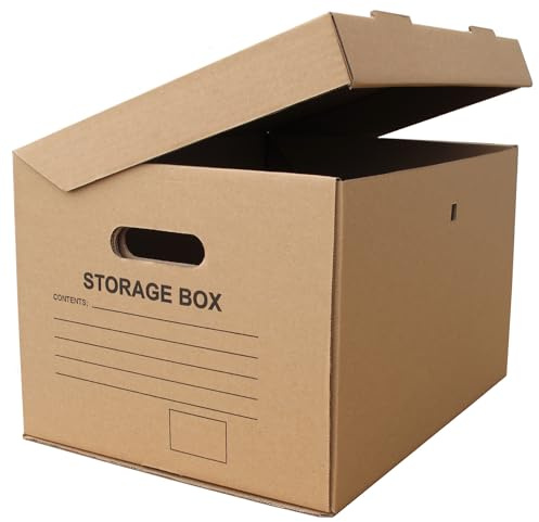 W.E. Roberts A4 Cardboard Archive Filing Boxes with Lids - 390mm(L) x 304mm(W) x 238mm(H) File Box Document Box Home Office Storage - Pack of 5
