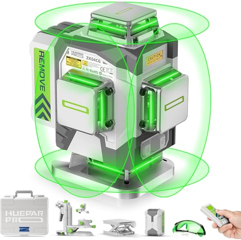 Huepar Pro Kreuzlinienlaser 4 * 360 Grad Selbstnivellierend Grün Laser Wasserwaage, Hochpräzises 4D Nivellierlaser Mit 8000mAh Lithiumionen-Akku, Fernsteuerung Und Hartschalenkoffer ZK04CG