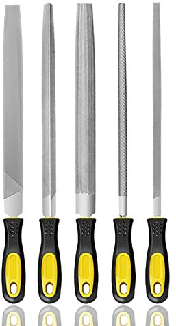 Juegos de herramientas manuales, juego de limas de 5 piezas, juego de limas de metal con escofina de madera con mango de doble color for metal, madera, vidrio, plástico y cuero(Size:260mm)
