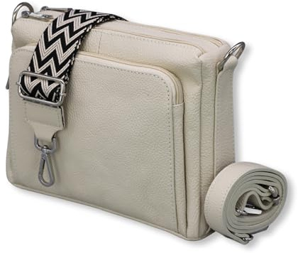 Adel Bags Becky Damen Umhängetasche Echtleder Handgefertigt Crossbody Bag | Damen Schultertasche mit Ledergurt & gemustertem Riemen, Echtes Leder, 5 Fächer, Wasserabweisend, Made in Italy