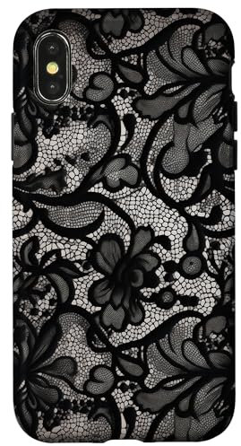 Schwarze Spitze, Vintage-Muster Hülle für iPhone X/XS