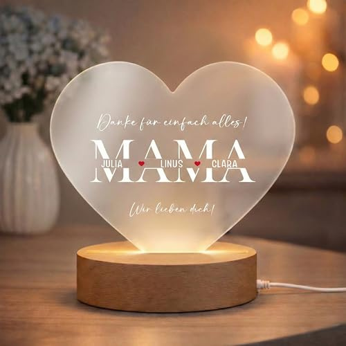 CHRISCK design LED Acryl Glasherz für Mama Papa Schwester - verschiedene Designs! - personalisierte Geschenke Muttertag mit Beleuchtung - persönliche Geschenkidee Geburtstag Familie