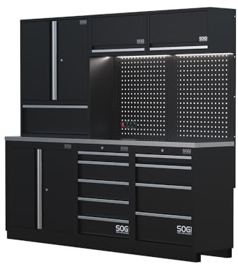 Sogi ARR-OFF-2275 Arredamento modulare in lamiera per officina e garage - piano in acciaio inox - 2275x466x2000 mm