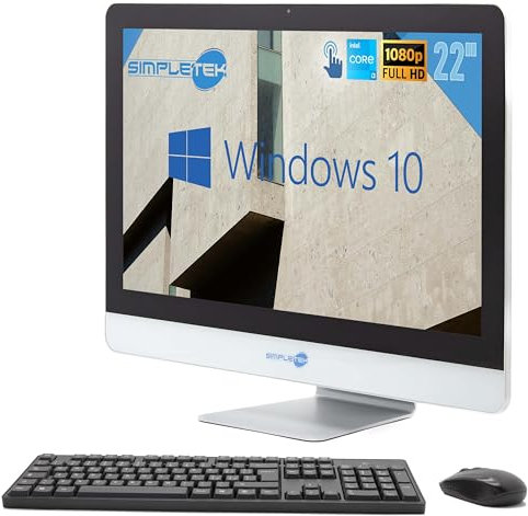 SIMPLETEK All in One AiO Touch Screen | 22 FHD Core i3 2.5GHz Windows 10 | 16GB RAM SSD 480GB | Webcam Pantalla Táctil Speaker Interior Ratón Teclado Inalámbrico | PC Fijo Ordenador de Empresas