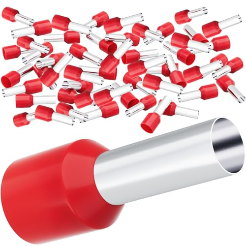 HOLMOL Aderendhülsen 10mm², 150 Stück 10mm2 Aderendhülse | Isoliert Aderendhülsen 10mm2 x 12mm, 10mm2 Lang Aderendhülse Set für Drahtverbindung (10mm² x 12mm)