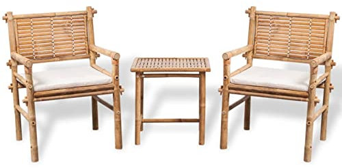 ShGaxin 3-TLG. Bistro-Set mit Auflagen, Bistrotisch Mit 2 Stühlen, Gartenset Tisch Und Stühle, Balkontisch Klein, Bistroset, Bambus
