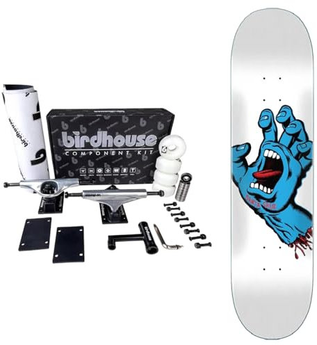 Komplettes Skateboard Santa Cruz zur Selbstmontage mit professionellem Vogelhaus-Set - Hohe Leistung (White Hand, 8.25)