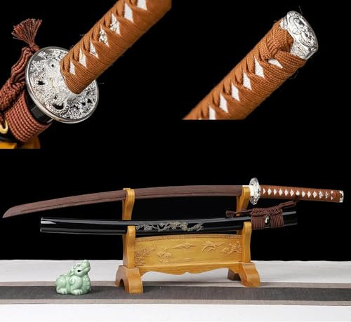 BINFC Natürliches Palisander-Bokken, handgefertigtes Samurai-Schwert aus Holz mit Scheide, Japanisches Katana für Ausstellung, Cosplay, Sammlung, Kendo/Iaido/Bushido-Training-103CM