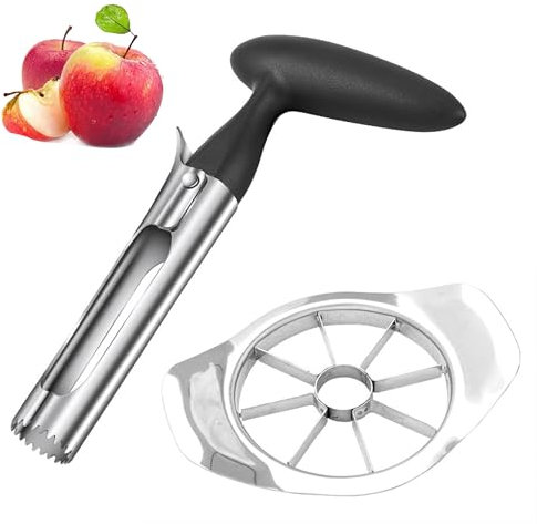 Apple Slicer & Corer Set, Stainless Steel Apple Slicer, Apple Corer Remover Durable Fruit Corers Apple Cutter Fruit Slicer with 8 Blades for Kitchen Home and Dishwasher