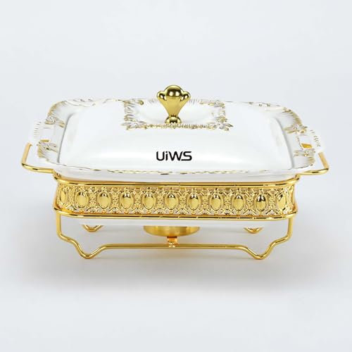 XQKXHZ Premium white Ceramics Chafing Dish, Rectangle Buffet Servers, Food Warmers with Lid & Fuel Holders for Catering, Buffet, Parties, Events,1.2L