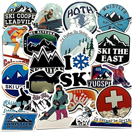 Lpitoy 50 Pcs Winter Sports Stickers, Waterproof Vinyl Stickers for Laptop, Water Bottles, Skateboard, Bike, Luggage