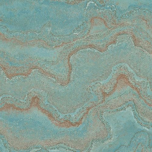 Profhome Papier peint effet marbre 396591-GU papier peint intissé (TNT) bleu or turquoise 0,53 m x 10,05 m / 5,33 m2