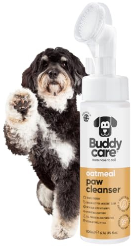 Buddycare Hundepfotenreiniger mit Haferflockenduft, 200 ml, kein Ausspülen, wasserloser Pfotenreiniger für Hunde, sanfte Lösung für schlammige Pfoten, geeignet für alle Rassen, bequem und einfach zu