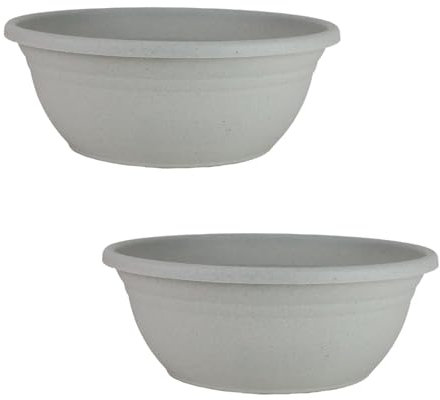 The HC Companies Mojave Gartenschale Pflanzgefäß für Blumen – Flacher Übertopf mit Drainage – runder Sukkulenten-Übertopf für drinnen und draußen (30,5 cm Granit, 2 Stück)