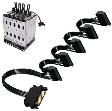 RJLLKD 15 Pin Sata Power Cable 20 Inch, Male to Female 1 to 5 Adapter Hard Drive Sata Power Splitter Converter Extension Cord Cables Powerful Supply Tools for Hdd Ssd Optical Drives, Black