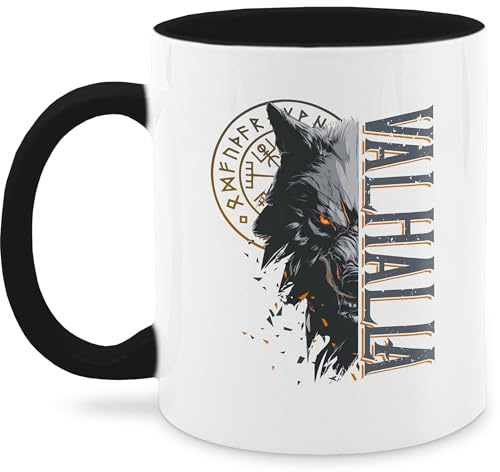 Tasse Tassen 325ml - & - Valhalla Wolf Geschenk Wikinger Geschenk Vikinger Geschenke Vikings I Walhalla Wölfe Odins I Nordische Mythologie Kompass Runen - 325 ml - Schwarz - viking mug nordisch