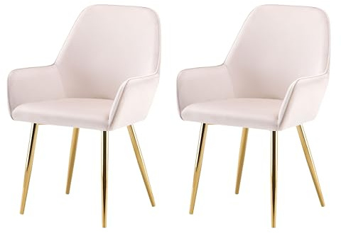 Garvishk Gravis Esszimmerstühle 2er Set mit Armlehnen Metallbeinen Sessel gepolsterter Sitz Polsterstuhl goldenen Beinen für Esszimmer Wohnzimmer Küche (Creme)