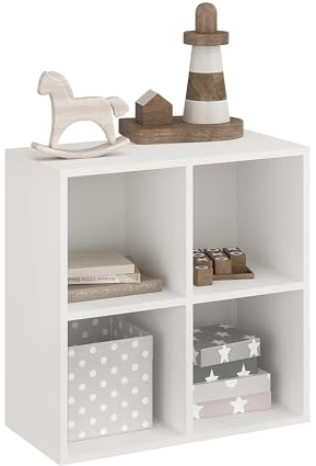 KOMTO Bücherregal Weiß – Regal mit 4 Fächern, Würfelregal, Cube Regal für Wohnzimmer, Kinderzimmer, Schlafzimmer | Standregal Nubo 61 x 60,8 x 29 cm