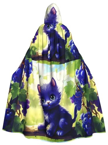 Halloween Adult Hooded Cape Cloak WHJSSF Grapevine Blue Cat Printed Super Large Hooded Cloak with Bow Tie