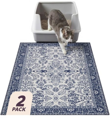 Lovewag Katzenstreumatte 2er-Pack – Extra groß 91,4 x 121,9 cm, maschinenwaschbar, leicht zu reinigen, rutschfest & wasserdicht, Streufangmatten für Katzen – Indigo Garden
