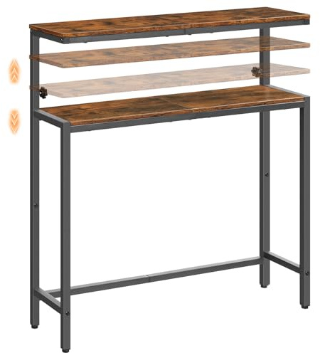 HOOBRO Adjustable Console Table with 2-Tier Shelves, Slim Behind Sofe Table, Narrow Hallway Table for Living Room, 80-100 cm Height Adjustable, Rustic Brown and Black, EBF96XG01
