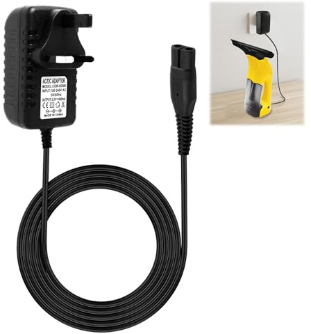 5.5V Window Vac Charger for Karcher, Replacement 600mA Window Vacuum Plug for WV1 WV2 WV5 WV60 WV75 Classic Plus, Cleaner Charging Adapter Supply with 1.5M Power Cable Lead