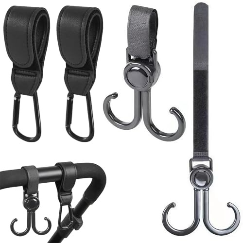 BAHME 4 Pcs crochet poussette, Crochet Poussette, Ajustement Universel Clips pour Poussette, Accessoire Poussette, Pinces a Crochet de Pram pour Sac à Langer, Poussette, Courses, Sac à dos