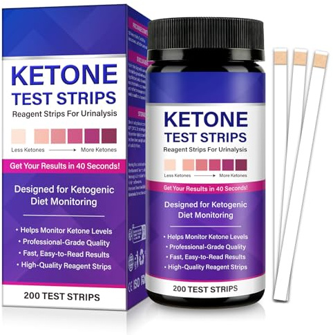 Ketone Teststreifen 200 Stück – Urin-Teststreifen für Ketonkörper, Schnelles Ergebnis Innerhalb von 40 Sekunden, zur Unterstützung der Ketogenen Ernährung
