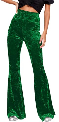 DASONLUE Pantaloni a zampa da donna in velluto, a vita alta, in tessuto elastico, a gamba larga, per yoga, taglio nicki, per la casa, per la sera e le feste, verde, S
