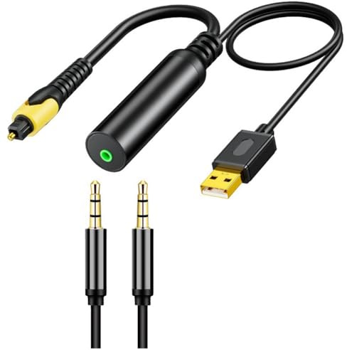Awwertse Convertidor de Fibra Óptica Digital USB A 3,5 mm, Adaptador de Cable de Audio Óptico A Cable AUX, Cable Adaptador Óptico A Auxiliar