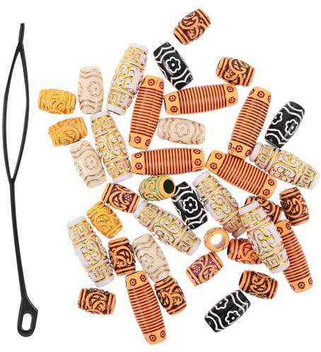 VALICLUD 38 Stück Dreadlocks Accessoires mit Holz und Kunststoffperlen Einfache Installation Modische Haarperlen für Zöpfe und Dreadlocks für Alltag und Party