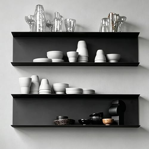 CUXAHO Wandregal Set aus 2 Stück, Schweberegal aus Metall zur Wandmontage, Dekoratives Wandregal for Badezimmer, Küche, Schlafzimmer, Wohnzimmer und Kaffee-Ecke(Nero,100cm)