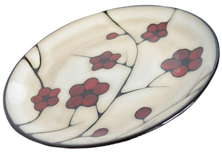 jojofuny Plato de Cerámica Estilo Japonés para Uso Doméstico, Diseño Flor de Ciruelo Roja, Plato Llano para Ensaladas y Carnes, 8.46x8.46x0.98 Pulgadas, Fácil Limpieza