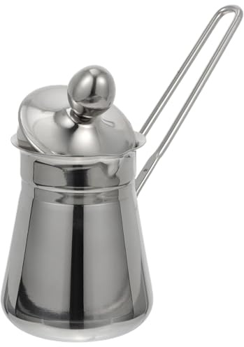 INOOMP Pichet à Mousser le Lait Facile à Verser sans Fuite en Acier Inoxydable Argenté, Tasse à Café Anti-brûlure Couvercle pour Préparation de Boissons