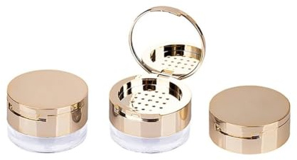 3 st tom lös mjölgryta med sil 6 g | Resa makeupburk siktbehållare med puff bärbar kosmetisk mjöl plastlåda (guld)
