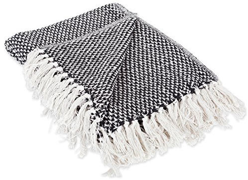 DII Überwurf mit Fischgratmuster für drinnen und draußen, 100% Baumwolle, Decke für Camping, Strände, Barbeque, jeden Tag – 127 x 152,4 cm, Chevron, Marineblau, Schwarz, 50 x 60 Inches