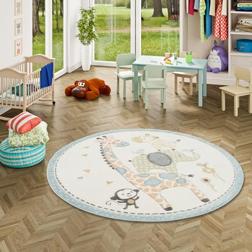 Pergamon Kinder Teppich Maui Kids Safari Tiere Bunt Rund in 3 Größen